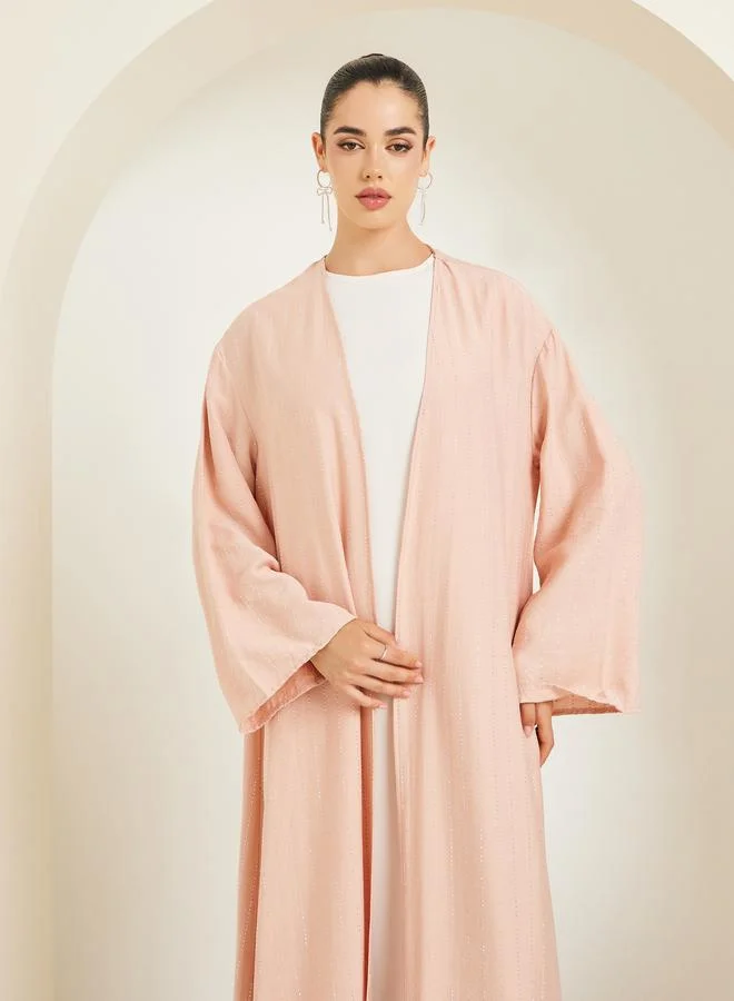 Styli Women Pink Embellished Stone Solid Abaya